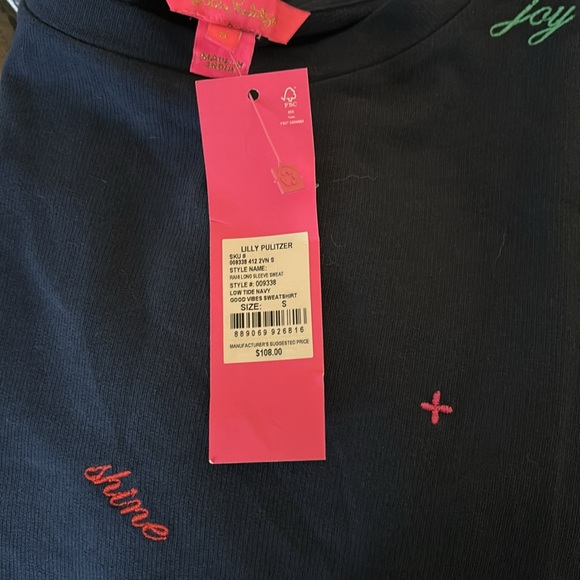 Lilly Pulitzer Rami Long Sleeve Low Tide Navy Good Vibes Sweatshirt NWT S L XL - Picture 5 of 7
